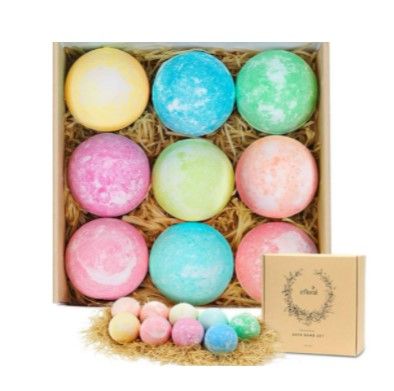 Photo 1 of Bath Bombs Gift Set Natural Bath Supplies 9 Pcs Bath Set For Women Fragrance Organic Bath Gift Set 4.2 Oz
