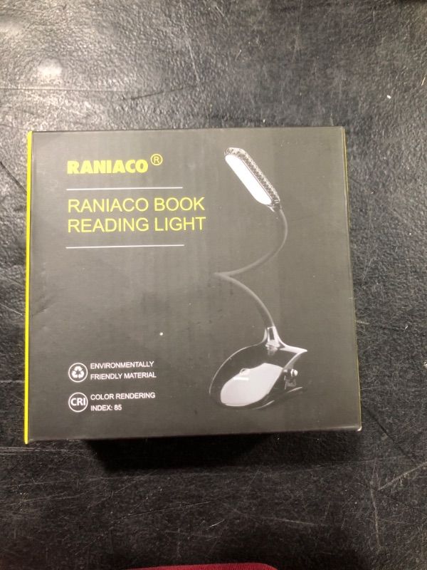 Photo 1 of Raniaco Led Clip Reading Light, Daylight 12 LEDs Reading Lamp-3 Brightness, USB Rechargeable, Touch Switch Bedside Book Light with Good Eye Protection Brightness-- 
