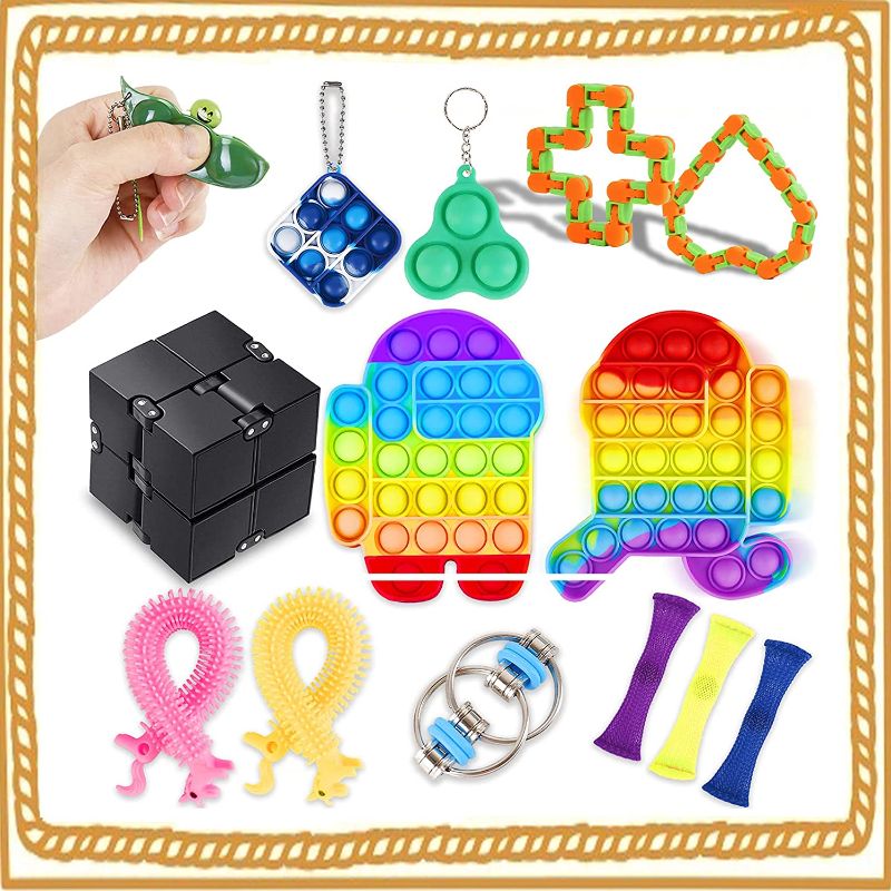 Photo 1 of IGINOA Pop Fidget Sensory Toy for Kids, Marble Mesh, Infinity Cube, Monkey Noodles,Bike Flippy Chain, Push Popper Bubble Party Favors Gift
