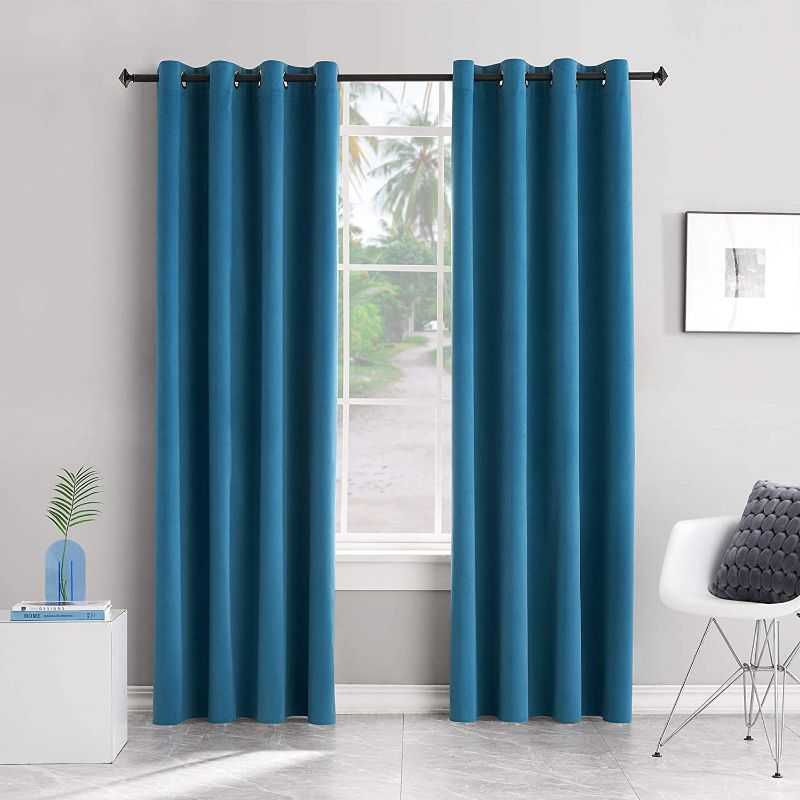 Photo 1 of BERSWAY 100% Blackout Curtains Drapes 2 Panels for Living Room 84 Inch Length Modern Thermal Insulated Black Out Velvet Curtain Light Blocking Bedroom Curtains (Azure, 52Wx84L)
