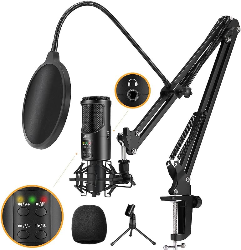 Photo 1 of Lamoe USB Podcast Studio Condenser Mic, Recording Condenser Microphone kit with Boom Arm Sound Card 192KHZ/24Bit, Plug & Play Instrument Microphones for PC Karaoke YouTube Streaming Gaming-U188