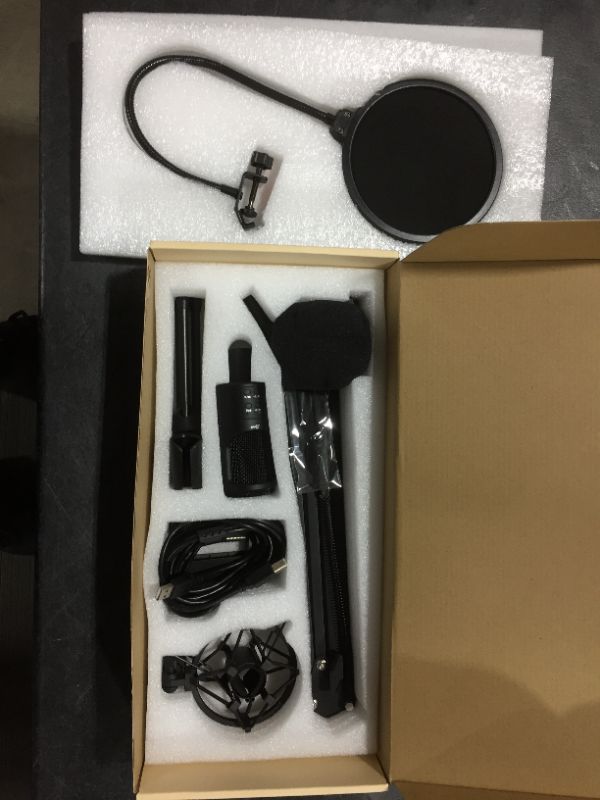 Photo 2 of Lamoe USB Podcast Studio Condenser Mic, Recording Condenser Microphone kit with Boom Arm Sound Card 192KHZ/24Bit, Plug & Play Instrument Microphones for PC Karaoke YouTube Streaming Gaming-U188