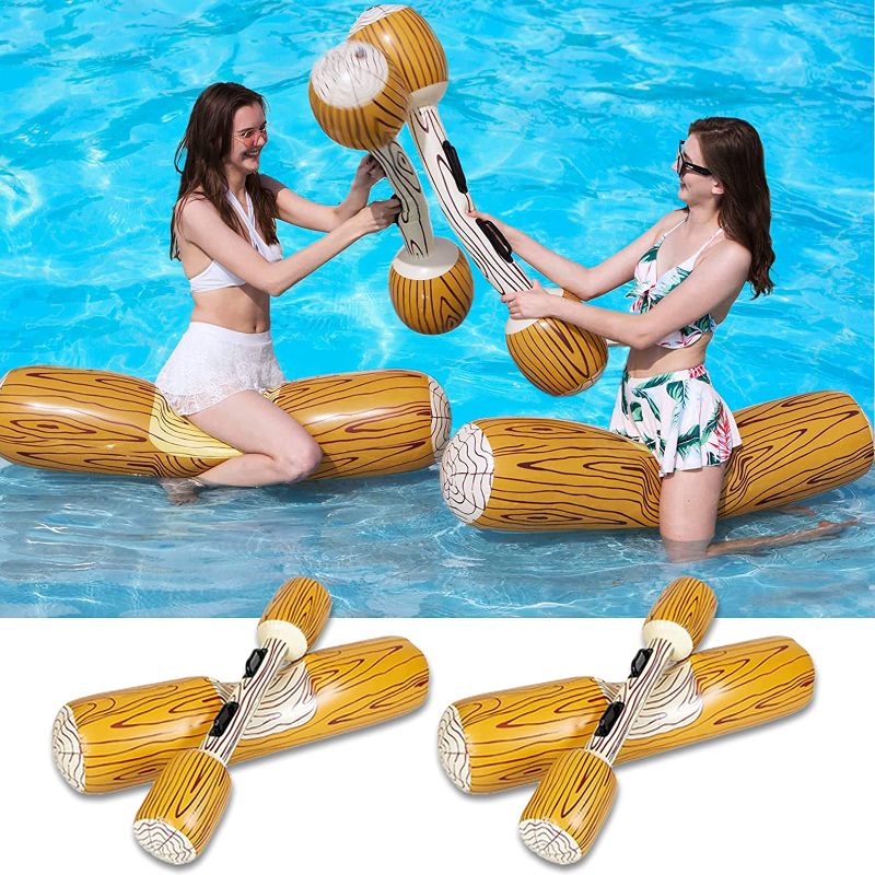 Photo 1 of 4Pcs Set Inflatable Pool Float Toys for Kids Adults, 2Pcs Inflatable Log boppers & 2Pcs Ride-ons Logs Fun Pool Stuff Battle Riding Float Boat for Summer Beach Swimming Pool Party Games
               