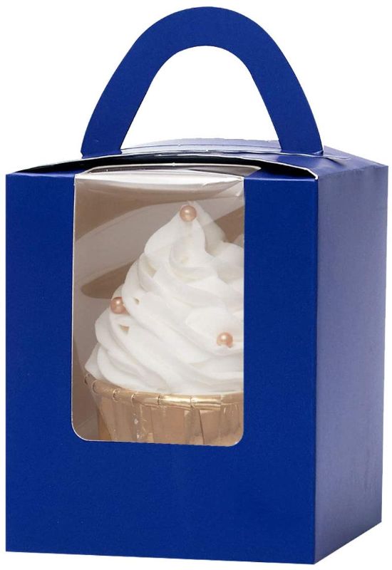 Photo 1 of YoTruth Royal Blue Cupcake Boxes Single Easy Assembly Bottom 25 Count (Classic Series)
