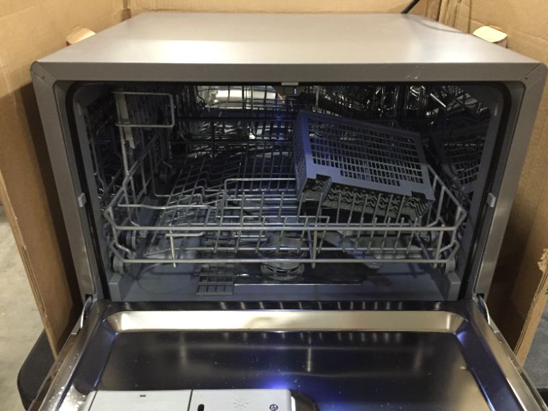 Photo 2 of 22 Inch Compact Countertop Dishwasher, MOOSOO Portable Dishwasher with 5 Washing Cycles, 6 Large Place Setting Rack, Countertop or Built-in Installation, Dishwasher with Child Lock, Stainless Steel
