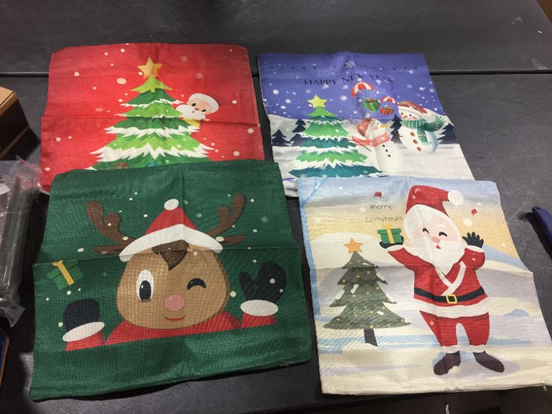 Photo 2 of BININBOX Christmas Pillow Covers Set of 4 Holiday Throw Pillow Covers 18x18 Inches Linen Christmas Tree Snowman Reindeer Santa Decorative Christmas Pillowcase