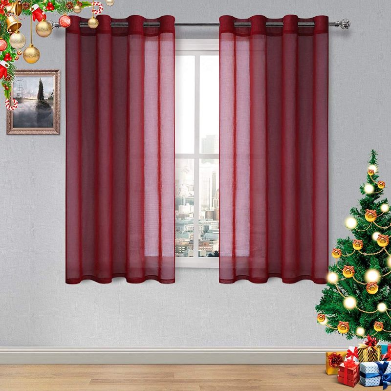 Photo 1 of DWCN Amaranth Red Sheer Curtains for Bedroom - Transparent Voile Grommet Window Curtains for Living Room/Patio Door, Set of 2 Panels, 52 x 54 Inch Length