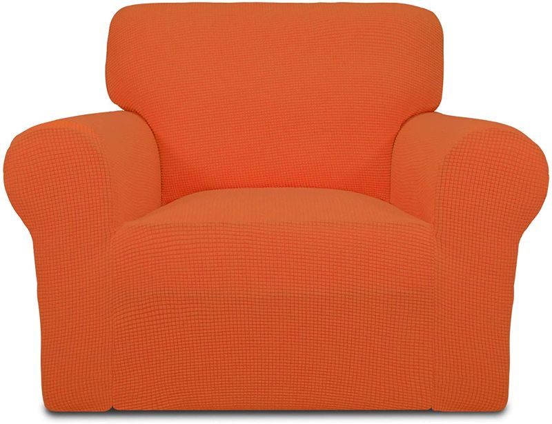 Photo 1 of Easy-Going Stretch Sofa Slipcover 1-Piece Sofa Cover Furniture Protector Couch Soft with Elastic Bottom Kids,Polyester Spandex Jacquard Fabric Small Checks(Chair,Orange