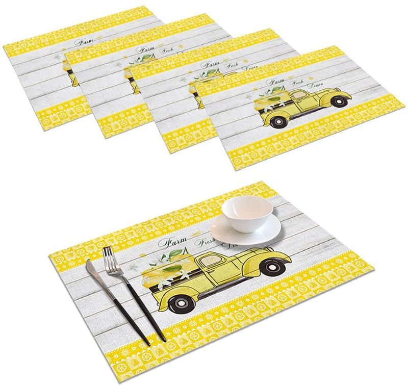 Photo 1 of 2 packs of the YEEFINE Placemats Set of 4, Lemon Car Table mats Placemat for Kitchen Dining Room Decoration 12" x 18" (Style4-4P)
