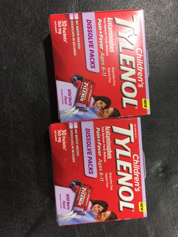 Photo 2 of 2 packs of Children's Tylenol Dissolve Powder Packets with 160 mg Acetaminophen, Wild Berry, 30 ct
