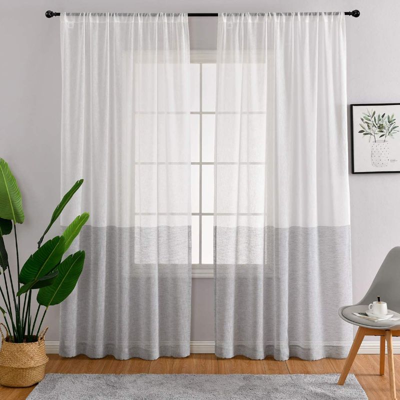Photo 1 of MYSKY HOME Gray and White Color Block Curtains for Living Room Decor 2 Panels Rod Pocket Linen Look Reversible Window Drapes for Bedroom Living Room Farmhouse 52wx84L
