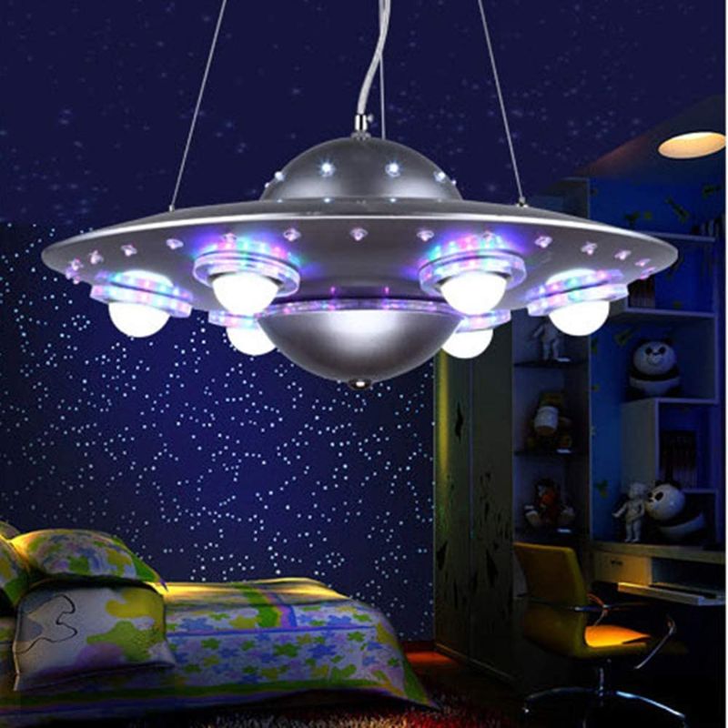 Photo 1 of LAKIQ Kids Room LED Chandeliers UFO Shape 6 Lights Hanging Pendant Lighting Fixture Suspended Light for Boys Room Bedroom Children’s Room (Silver)
