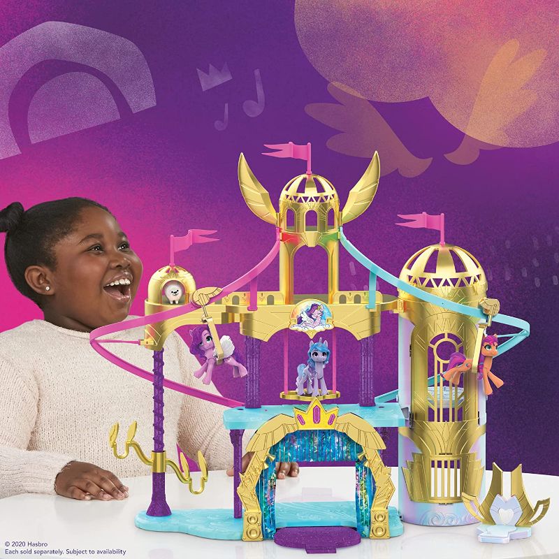 Photo 1 of My Little Pony: A New Generation Movie Royal Racing Ziplines - 22-Inch Castle Playset Toy with 2 Moving Ziplines, Princess Pipp Petals Figure
