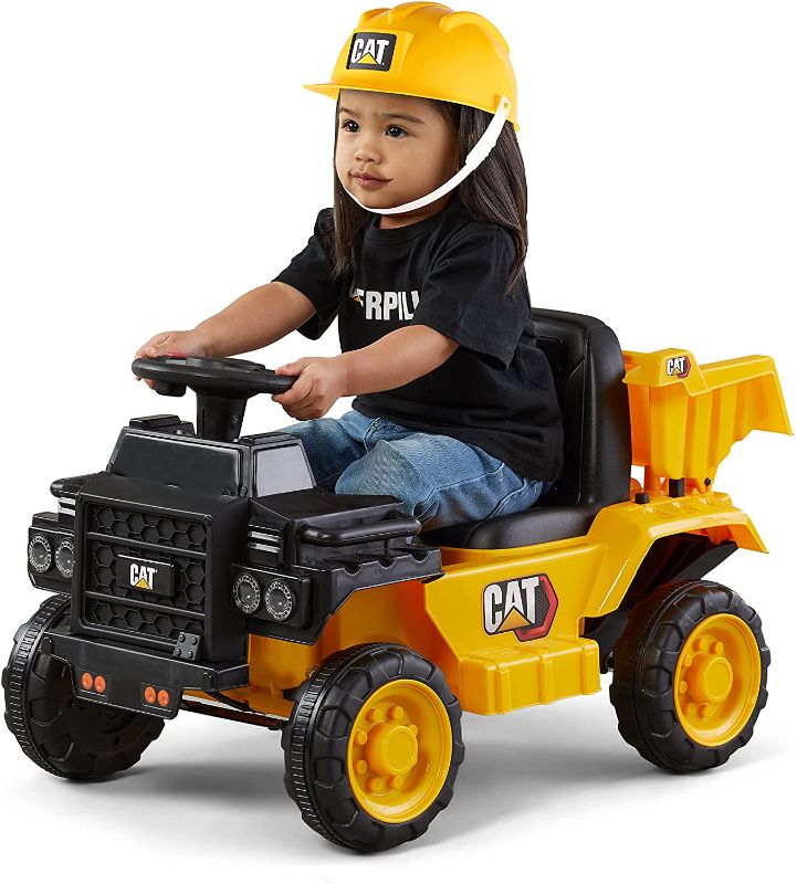 Photo 1 of Kid Trax CAT Dump Truck Toddler Electric Quad Ride On Toy, 6 Volt, Kids 1.5-2.5 Years Old, Max Rider Weight 44 lbs, Yellow (KT1615)
