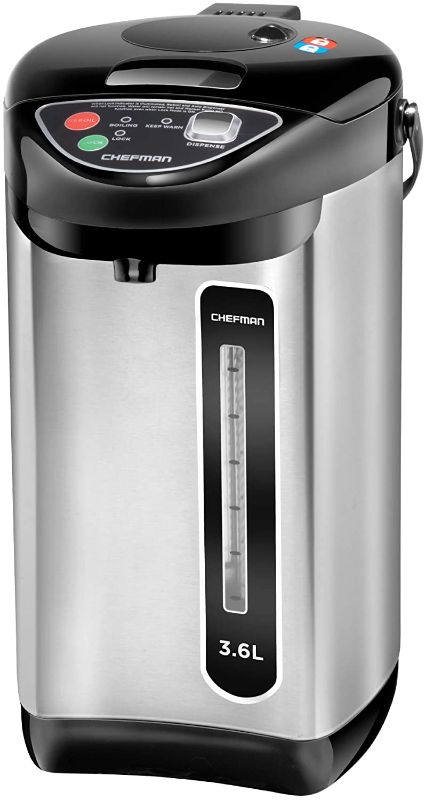 Photo 1 of Chefman Electric Hot Water Pot Urn w/Auto & Manual Dispense Buttons, Safety Lock, Instant Heating for Coffee & Tea, Auto-Shutoff & Boil Dry Protection, Insulated Stainless Steel, 3.6L/3.8 Qt/20+ Cups
