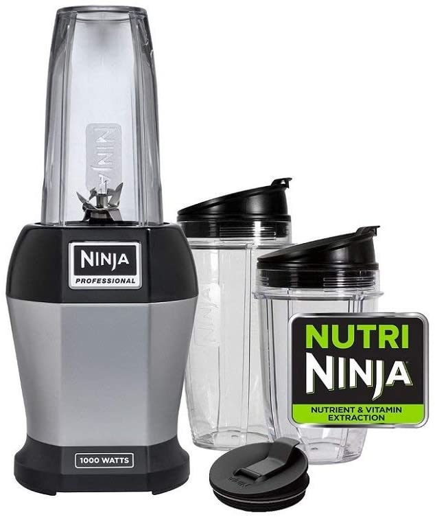 Photo 1 of Ninja BL455_30 Nutri Professional Personal Blender Bonus Set with 3-Sip & Seal Single Serves(12, 18, and 24 oz. Cups) & 75-Recipe Cookbook, Stainless Steel/Black
