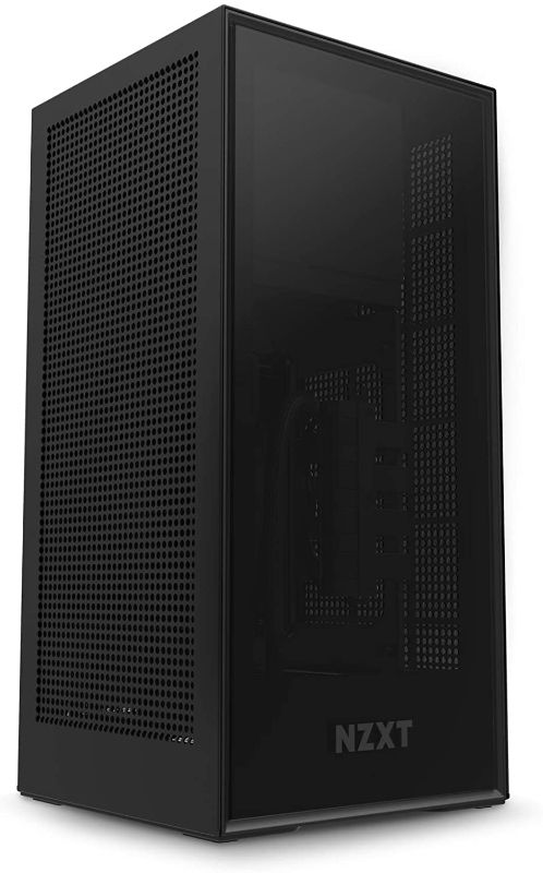 Photo 1 of NZXT H1 - Small Form-Factor ITX Case - Dual Chamber Airfllow - Tinted Tempered Glass Front Panel - Integrated 650W 80+ Gold PSU, 140mm AIO Watercooler, and PCIe 3.0 High-Speed Riser Card - Black
