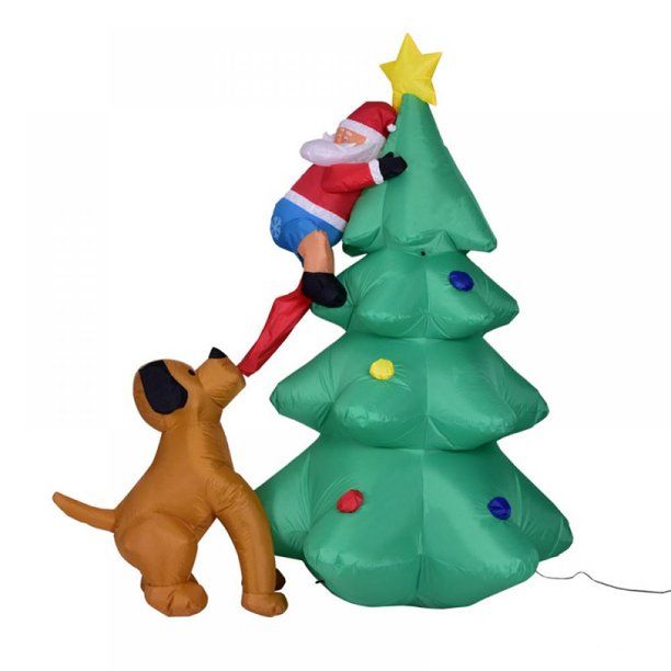 Photo 1 of 6FT Inflatables Lighted Christmas Tree with Santa Claus and Dog, Blow Up Cute Indoor Outdoor Xmas Decor Lawn Yard Garden Decorations
