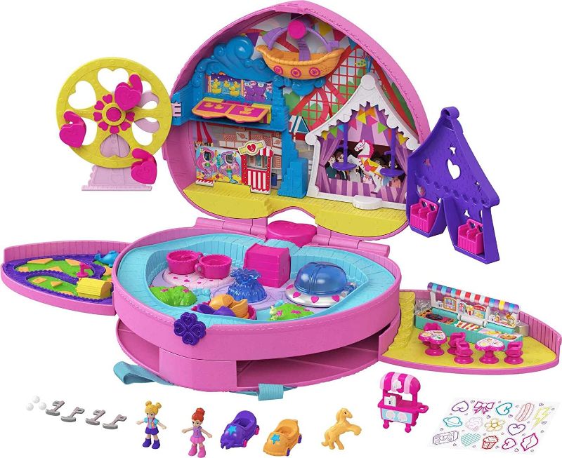 Photo 1 of Polly Pocket Theme Park Backpack Compact with 2 Dolls, Accessories & Multiple Activities

