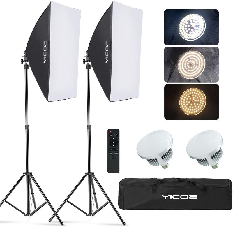 Photo 1 of YICOE Softbox Lighting Kit Photography Photo Studio Equipment Continuous Lighting System with 5700K Energy Saving Light Bulb for Portraits Fashion Advertising Photo Shooting YouTube Video
