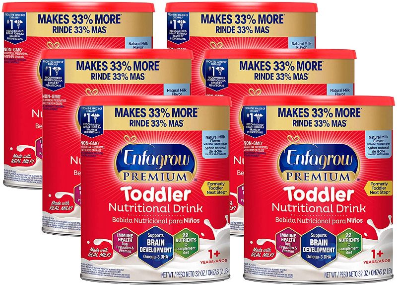 Photo 1 of Enfagrow Premium Toddler Nutritional Drink 32 oz. Powder Can (Pack of 6) Dual Prebiotics for Immune Support, DHA for Brain Development, Natural Milk Flavor (Former Toddler Next Step) from Enfamil
