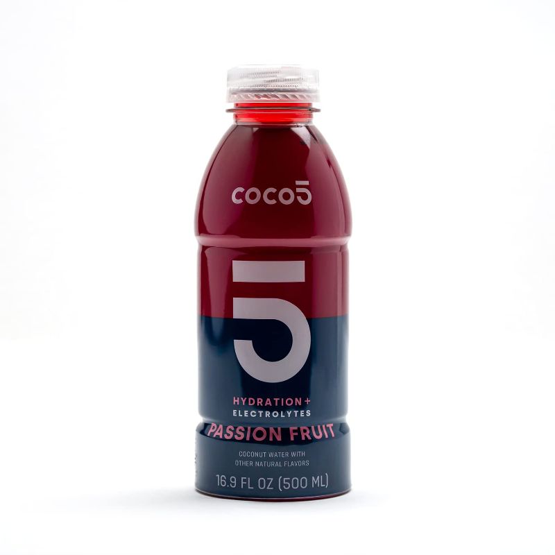 Photo 1 of COCO5 Clean Sports Hydration Passion Fruit Flavor | 100% Natural | 50% Less Sugar | Nothing Artificial | Non-GMO | Gluten Free | Developed by Pro Trainers for Pro Athletes | 16.9 OZ (Pack - 12)
