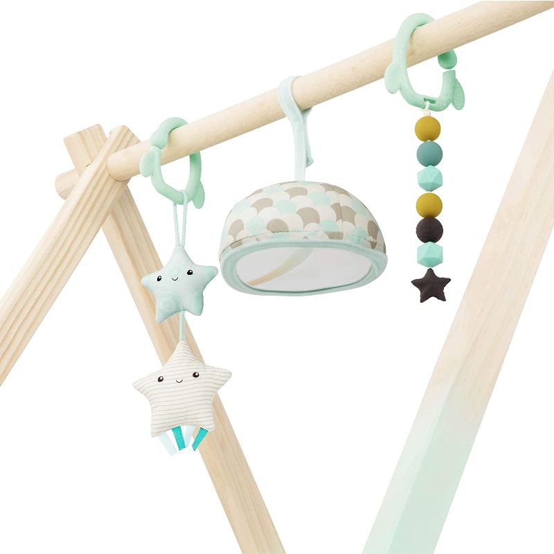 Photo 1 of B. toys – Wooden Baby Play Gym – Activity Mat – Starry Sky – 3 Hanging Sensory Toys – Organic Cotton – Natural Wood – Babies, Infants
