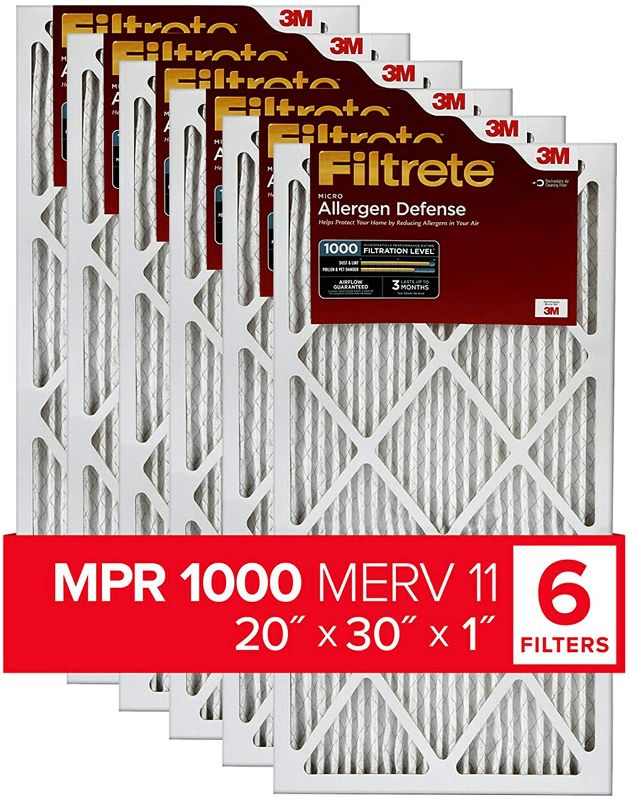 Photo 1 of Filtrete 20x30x1, AC Furnace Air Filter, MPR 1000, Micro Allergen Defense, 2 Pack (exact dimensions 19.81 x 29.81 x 0.81)
