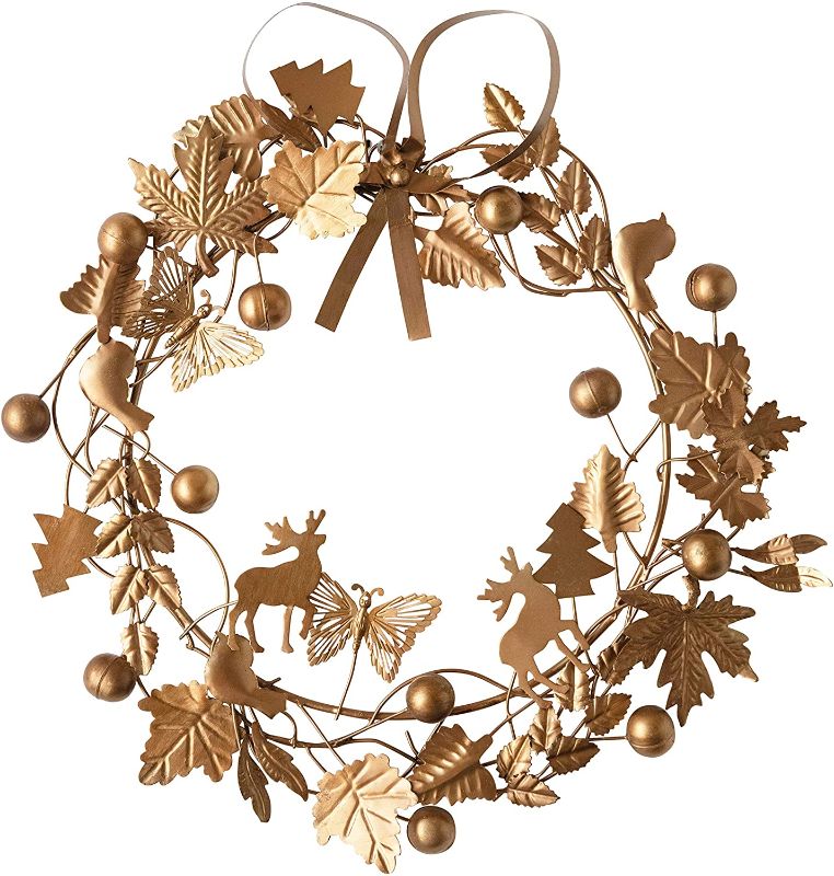 Photo 1 of Creative Co-Op 16" Round Metal Wreath w/Bow, Antique Brass Finish Wall Decor, Multi
