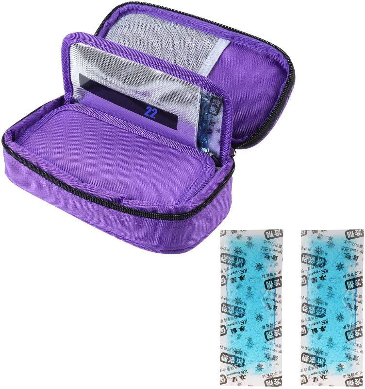 Photo 1 of Temperature Display Medical Travel Cooler Bag with Ice Gel Insulin Cooling Case Diabetic Cooler Bag Syringes Chill (Purple)
