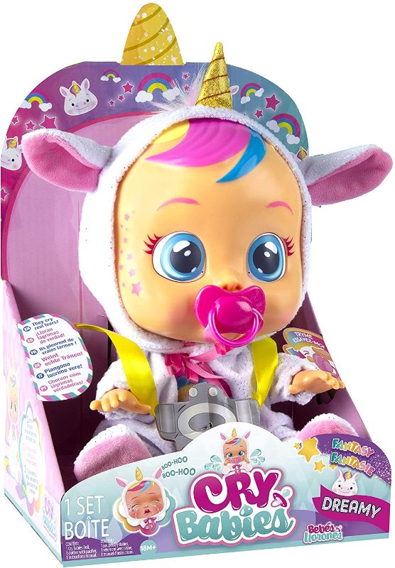 Photo 1 of Cry Babies Dreamy the Unicorn Baby Doll | Shimmery Removable Rainbow Pajamas For Girls and Kids, Pink
