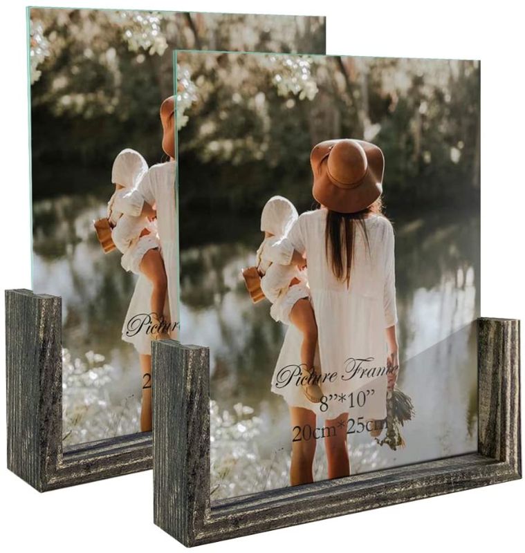 Photo 1 of 8x10 Picture Frame Set of 2, Rustic Photo Frames Made of Brown Base and Glass Covers for Tabletop Decoration
