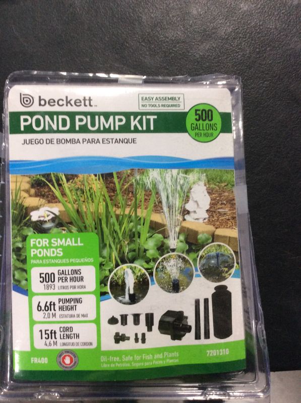 Photo 2 of Beckett Corporation 500 GPH Submersible Pond Water Pump Kit with Prefilter and Nozzles - Pump for Indoor and Outdoor Ponds, Fountains, Water Gardens, Fish Aquariums, and Waterfalls, 6.6' Max Fountain Height, Black
