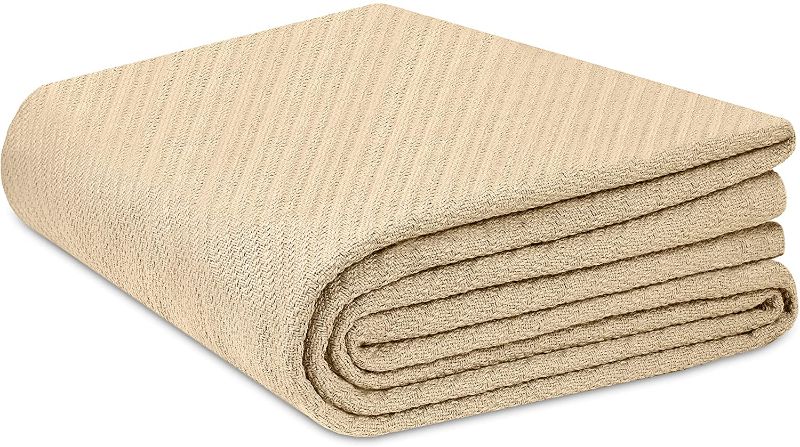 Photo 1 of COTTON CRAFT - Super Soft Premium Cotton Herringbone Twill Thermal Blanket - King Beige
