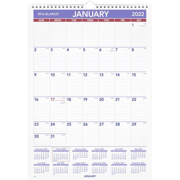 Photo 1 of AT-A-GLANCE® Monthly Wall Calendar, 12" x 17", Purple/Red, January To December 2022, PM228
