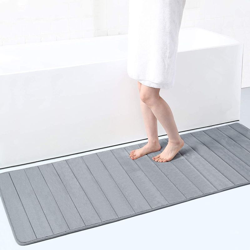 Photo 1 of Buganda Memory Foam Soft Bath Mats - Non Slip Absorbent Bathroom Rugs Extra Large Size Runner Long Mat for Kitchen Bathroom Floors 24" x 70", Grey
