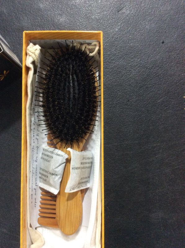 Photo 4 of Premium Boar Bristle Hair Brush for Men Set.Styling Mens' Hair Brush with Nylon Pins. Boar Bristle Brush, 2 x Palm Brush, Wooden Comb & Travel Bag Included.
