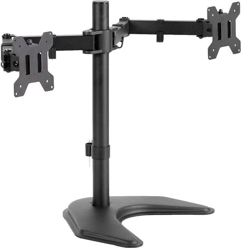 Photo 1 of VIVO STAND-V002F Dual LED LCD Monitor Free-Standing Desk Stand for 2 Screens up to 27 Inch Heavy-Duty Fully Adjustable Arms with Max VESA 100x100mm
