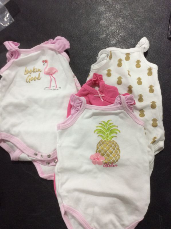 Photo 2 of Hudson Baby Infant Girl Cotton Sleeveless Bodysuits 5pk, Pineapple, 3-6Months
