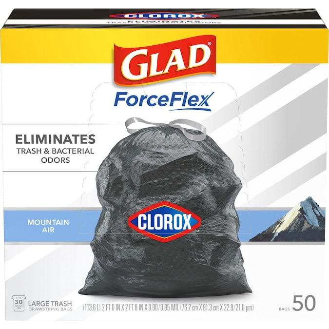 Photo 1 of Glad ForceFlex with Clorox 50-Pack 30-Gallon Mountain Air Black Outdoor Plastic Can Trash Bag
