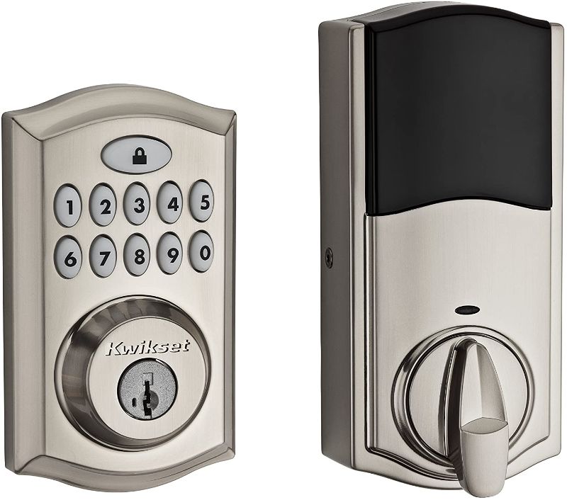 Photo 1 of  Kwikset SmartCode 914 Keypad Smart Lock , Compatible with Alexa, featuring SmartKey in Satin Nickel