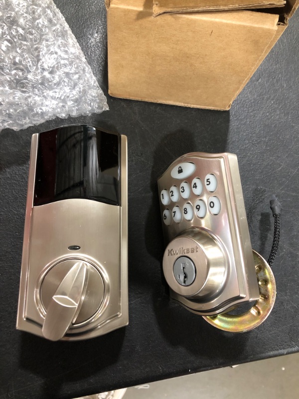 Photo 2 of  Kwikset SmartCode 914 Keypad Smart Lock , Compatible with Alexa, featuring SmartKey in Satin Nickel