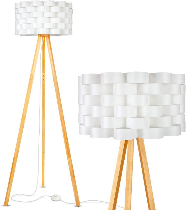 Photo 1 of Brightech Bijou - Tripod Floor Lamp for Living Rooms - Matches Mid Century Modern, Bohemian (Boho) & Vintage Decor - Standing Survey Lamp for Bedroom - Tall, Contemporary Soft Light- Natural Wood
