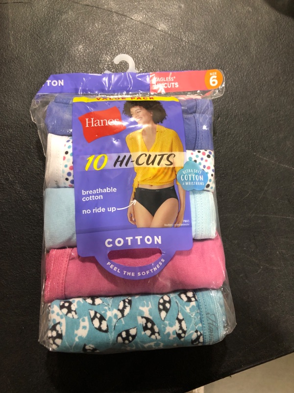 Photo 2 of Hanes® Women's Cotton Hi-Cut Assorted Size 6, 10pk ( 9 PACK 1 MISSING )