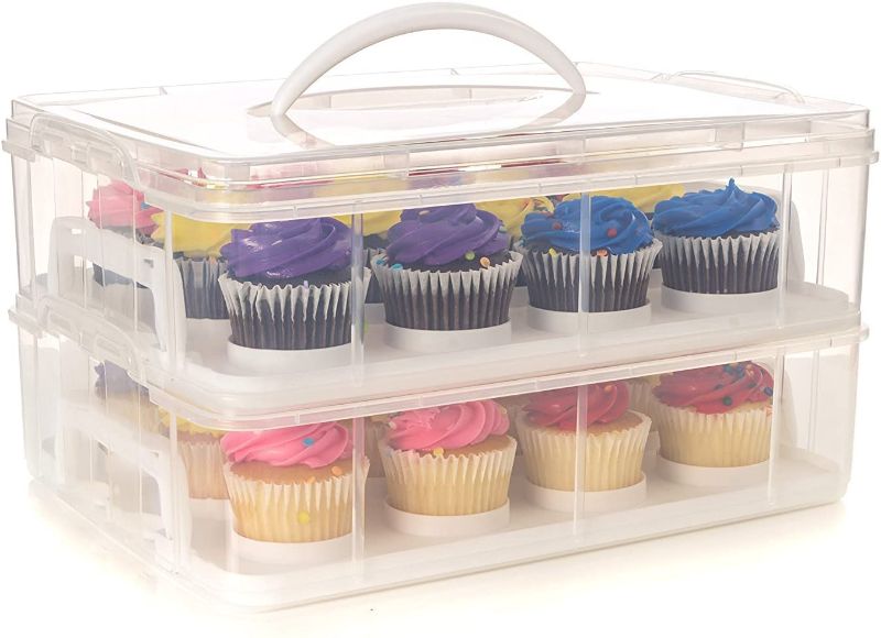 Photo 1 of 24 Large Cupcake Carrier, Two Tiered Holder, Cake Carrier, Stack and Store Cake Carrier
