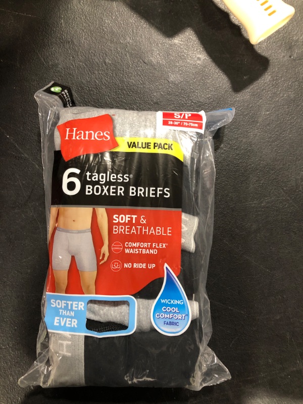 Photo 1 of Hanes Men's Tagless Cool Dri Boxer Briefs with ComfortFlex Waistband- 6 pack- size small

