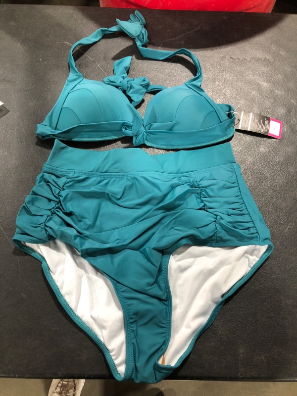 Photo 1 of womens 2 piece bikini, high waist, teal size Large