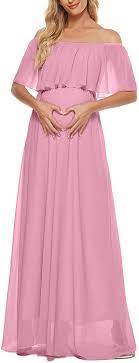 Photo 1 of Vivinew Maternity Dress Off Shoulder Ruffle Maxi Photography Dress for Baby Shower Photoshoot- small-mauve
