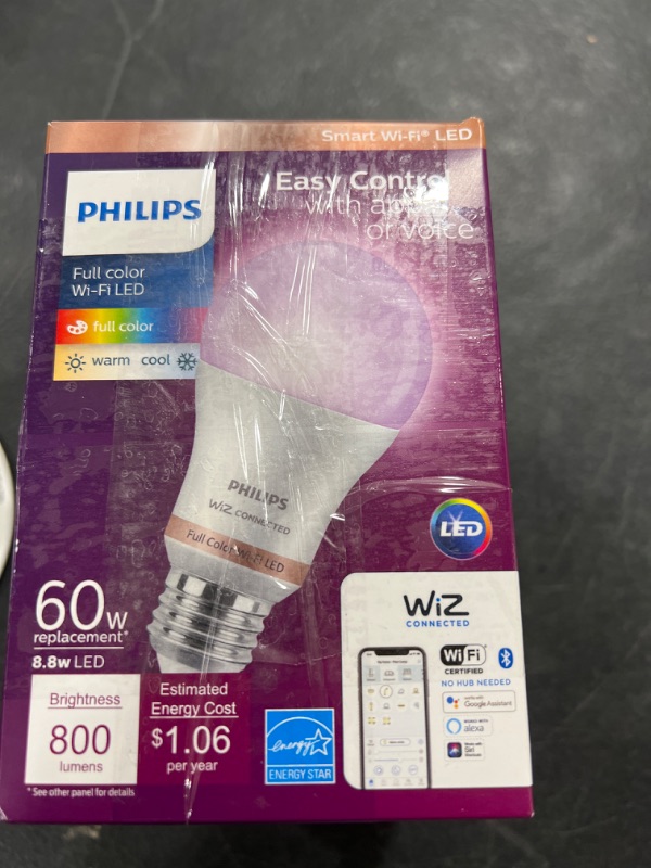 Photo 2 of 2pk | Color and Tunable White A19 LED 60-Watt Equivalent Dimmable Smart Wi-Fi Wiz Connected Wireless Light Bulb
