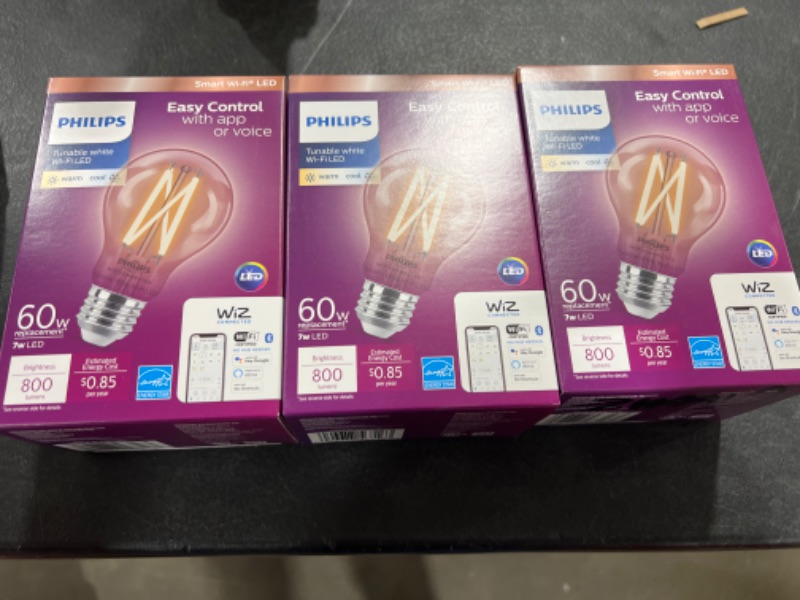 Photo 2 of 3pk | Philips WIZ Tunable White Smart Wi-Fi LED Bulb LED 60W Replacement 7W LED
